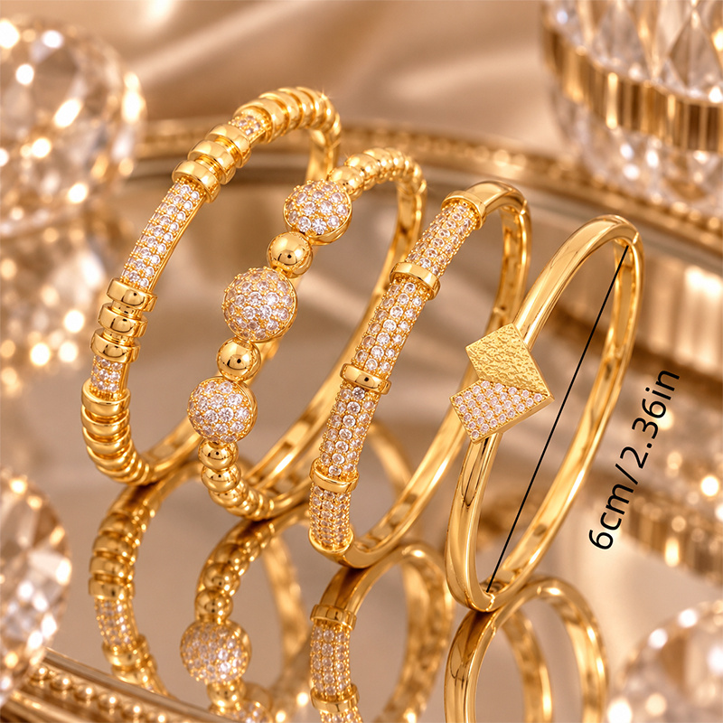 Women's Modern 4pc Stackable Bangle Set, Geometric Design